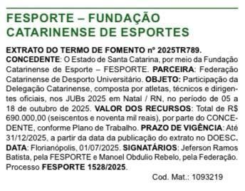 FESPORTE ASSINA TERMO DE FOMENTO A FCDU