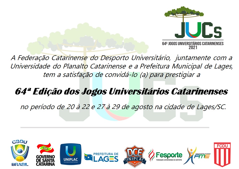 A FCDU CONVIDA A TODOS PARA OS 64º JUCs - 20-22/27-29 DE AGOSTO, EM LAGES!